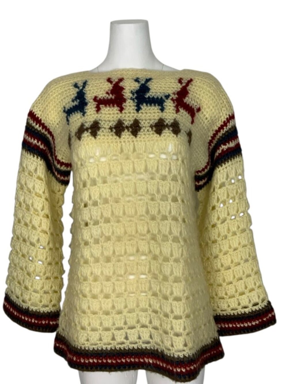 Vintage Crochet Sweater Alex Colman XL Cream Southwestern